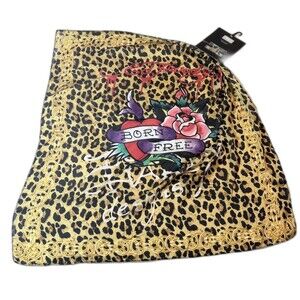 Ed Hardy Leopard Print ‘Born Free’ Fashion Head Scarf 26in NWT
